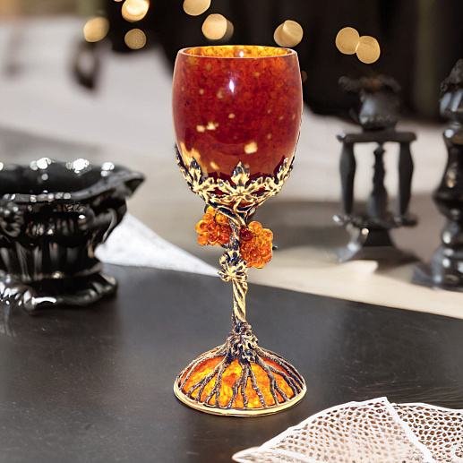 Подарочный бокал для вина из камня (янтарь)