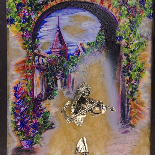 Бронзовая картина "Скрипачка. Рассвет"