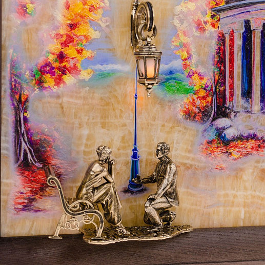 Бронзовая картина "Предложение. Пятигорск. Старый ресторан Провал" с подсветкой