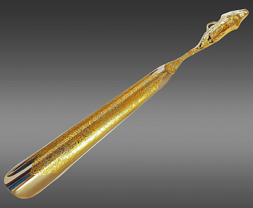 Подарочная обувная ложка "Медведь" (позолоченная). Златоуст