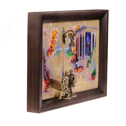 Бронзовая картина "Предложение. Пятигорск. Старый ресторан Провал" с подсветкой