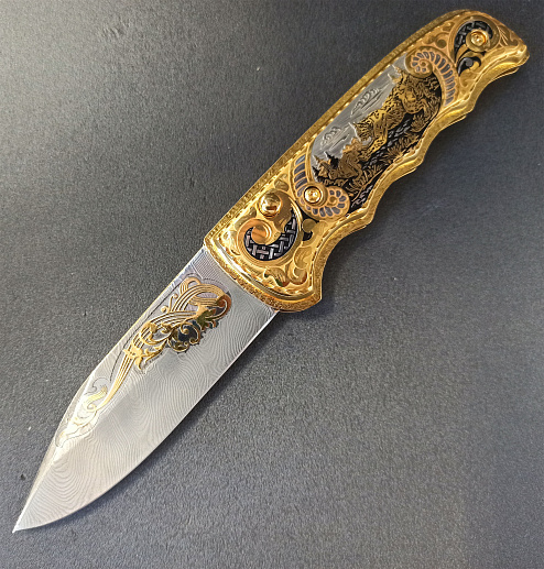 Нож складной "Охота на зайца" Дамасский