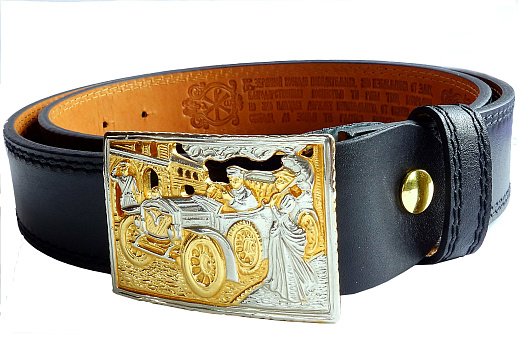 Кожаный ремень с бляхой "Извозчик". Позолота