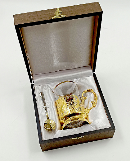 Дорогой подстаканник со стаканом "Узор"№2 Златоуст