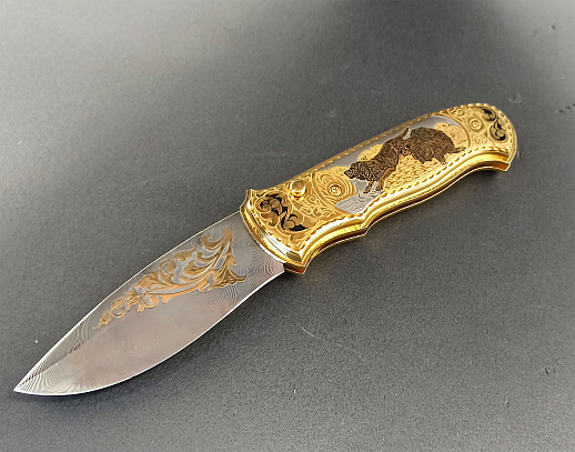 Нож складной "Собаки". Дамасский