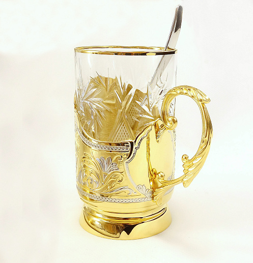 Позолоченный подстаканник со стаканом "Агат" № 2. Златоуст купить с доставкой Позолоченный подстаканник со стаканом "Агат" № 2. Златоуст