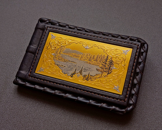 Кожаная визитница "Природа России". Златоуст