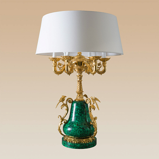 Настольная лампа из малахита с птичками купить с доставкой Настольная лампа из малахита с птичками