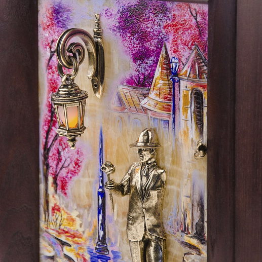 Бронзовая картина "Парень с розой. Весна" с подсветкой