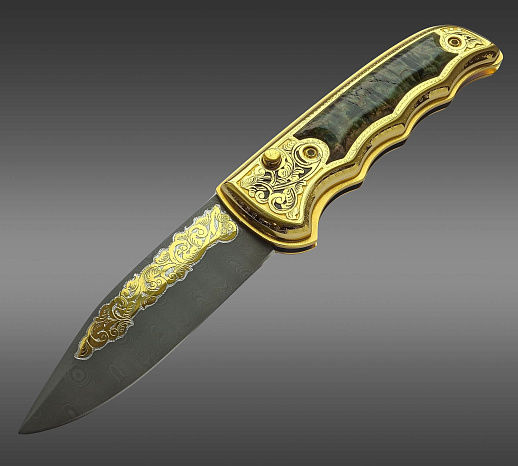 Нож складной дамасский "Орнамент" купить с доставкой Нож складной дамасский "Орнамент"