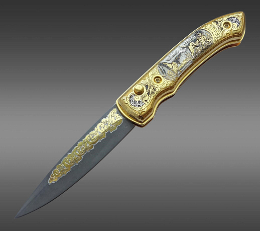 Нож складной дамасский "На уток".  Златоуст