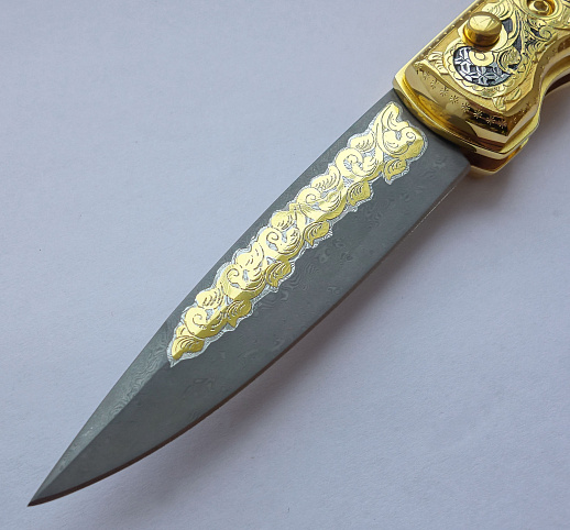 Нож складной дамасский "На уток".  Златоуст