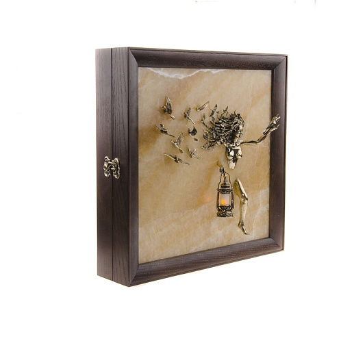 Бронзовая ключница настенная "Птицы" с подсветкой