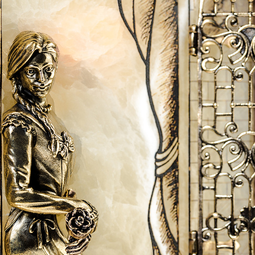 Бронзовая картина "Серенада. Девушка" с подсветкой