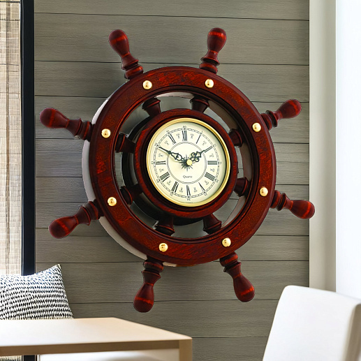 Штурвал сувенирный, часы (8 ручек)