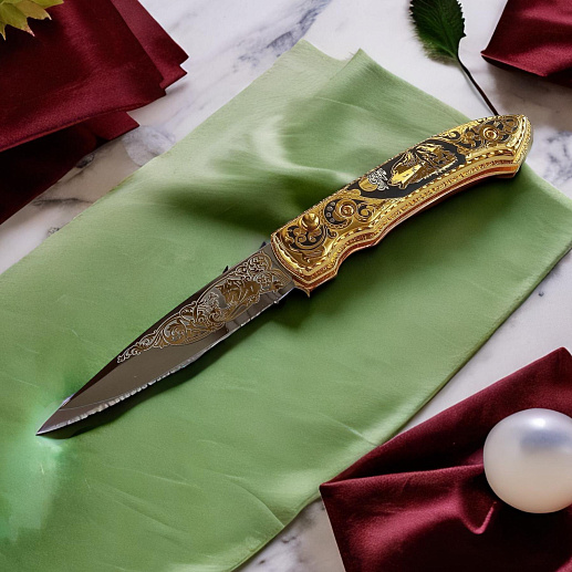 Нож складной "Волк и луна". Златоуст