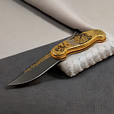 Нож складной дамасский "Рысь за зайцами"  Златоуст