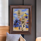 Бронзовая картина "Парень с розой. Набережная. Мост" с подсветкой