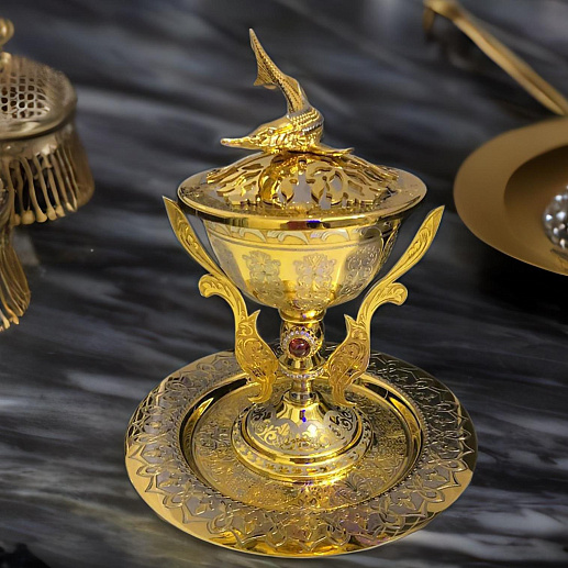 Икорница с блюдцем "Осетр". Златоуст