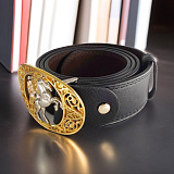 Ремень ручной работы из кожи "Конь". Позолота