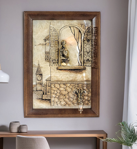 Бронзовая картина "Серенада. Девушка" с подсветкой