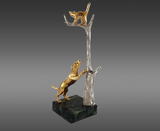 Бронзовая карандашница "Кошка с собакой"