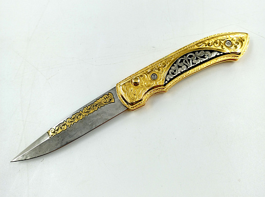 Нож складной дамасский Узор. Златоуст.