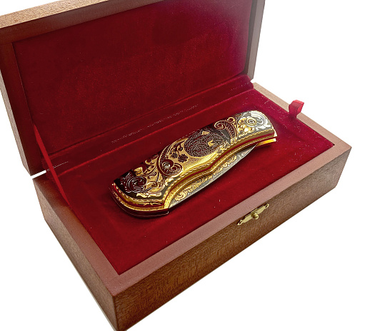 Нож складной золотой "Пара волков"