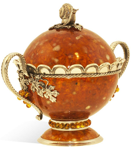 Бонбоньерка (сахарница) "Виноград" из янтаря